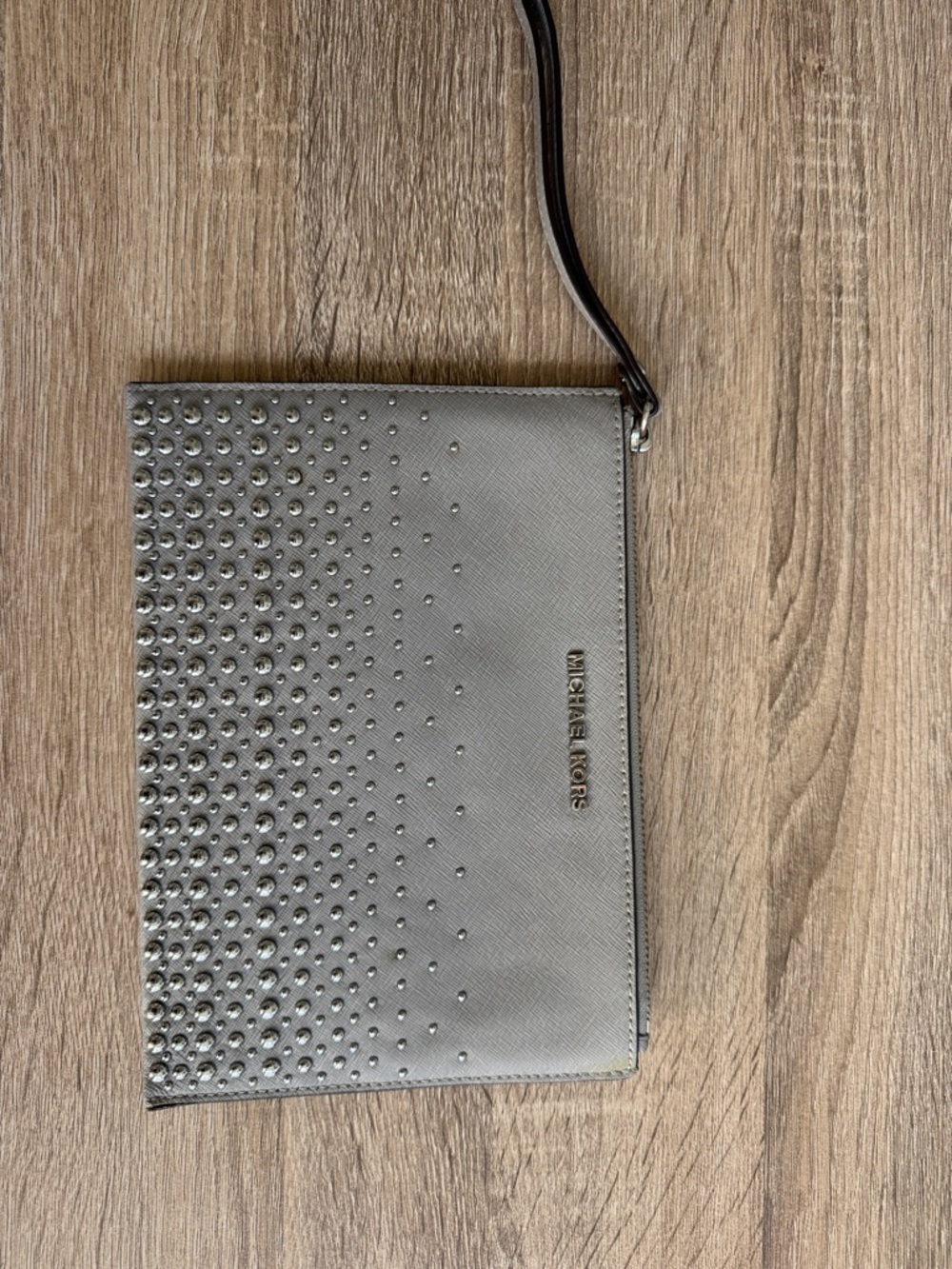 Michael Kors Gray Studded Leather Wristlet Clutch